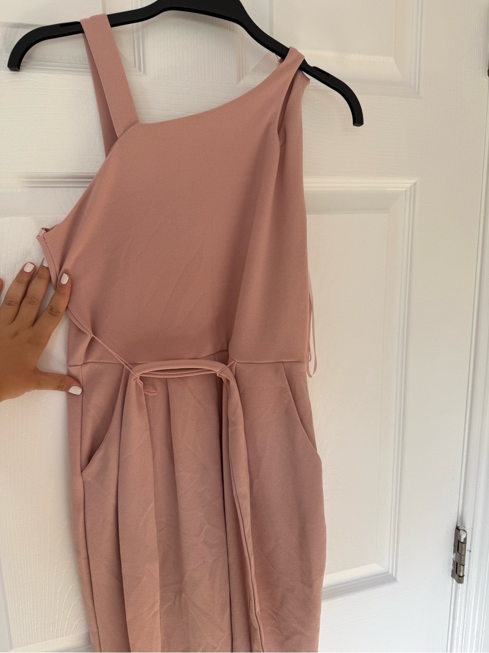 One-Shoulder Mauve Pink Jumpsuit with Waist Tie